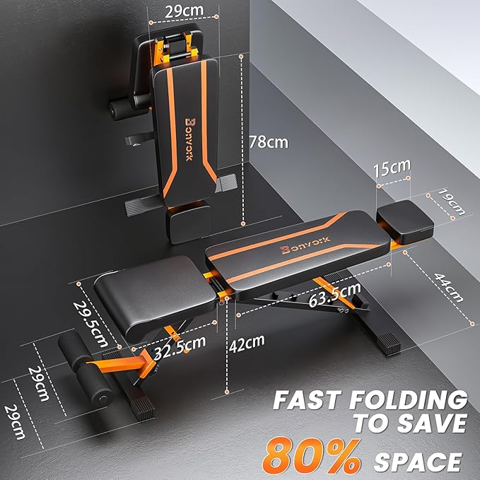 700-880LBS Adjustable Weight Bench - Bonvork Foldable Workout 80 X 40MM Heavy