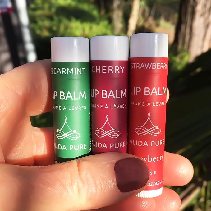 ALIDA PURE Berry Mint Lip Balm Collection, Vegan Set, Bees Wax Free, Coconut Oil Free, with Organic Jojoba and Avocado Oil, Vitamin E, Natural Moisturizer For Dry Cracked Lips, 3 Tube Set