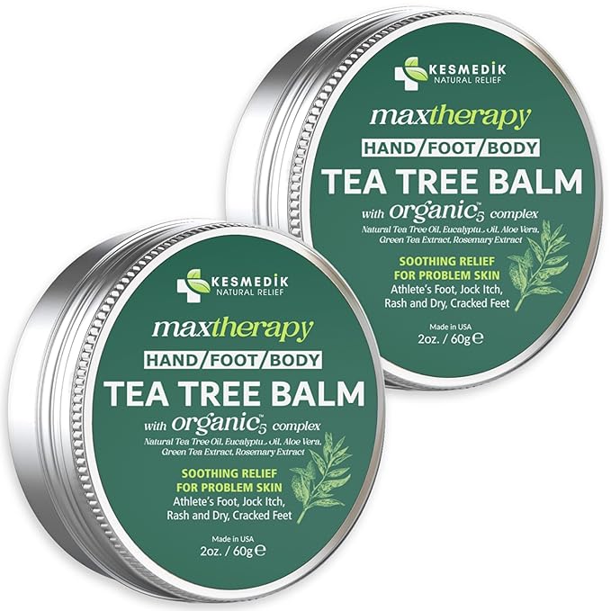 Tea Tree Oil for Skin, MaxTherapy Tea Tree Balm, Dry Itchy Skin & Rash Relief, Athlete’s Foot & Dry Feet Itching, Jock Itch, Chafing, Bug Bites, Natural, Effective & Safe for All Ages, 2-pack
