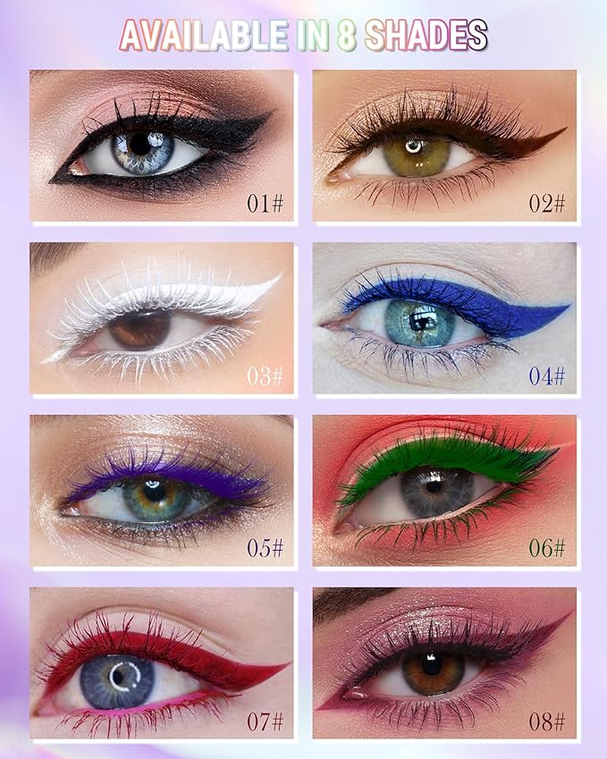 Black Mascara Liquid Eyeliner Set, Update Longlasting Waterproof Color Eye Liner Pen, 5D Silk Fiber Colored Mascara Volume and Length, Christmas Party Stage Use Eye Makeup Gift Kit for Women Girl-01