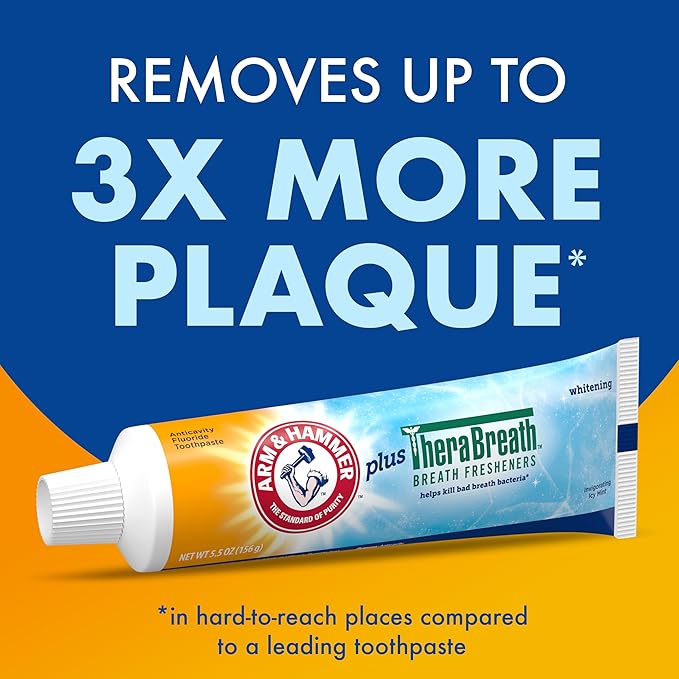 ARM & HAMMER Toothpaste Plus TheraBreath Breath Fresheners, Invigorating ICY Mint Flavor, Whitening Anticavity Fluoride Toothpaste for Bad Breath, 5.5 Oz (Pack of 2)