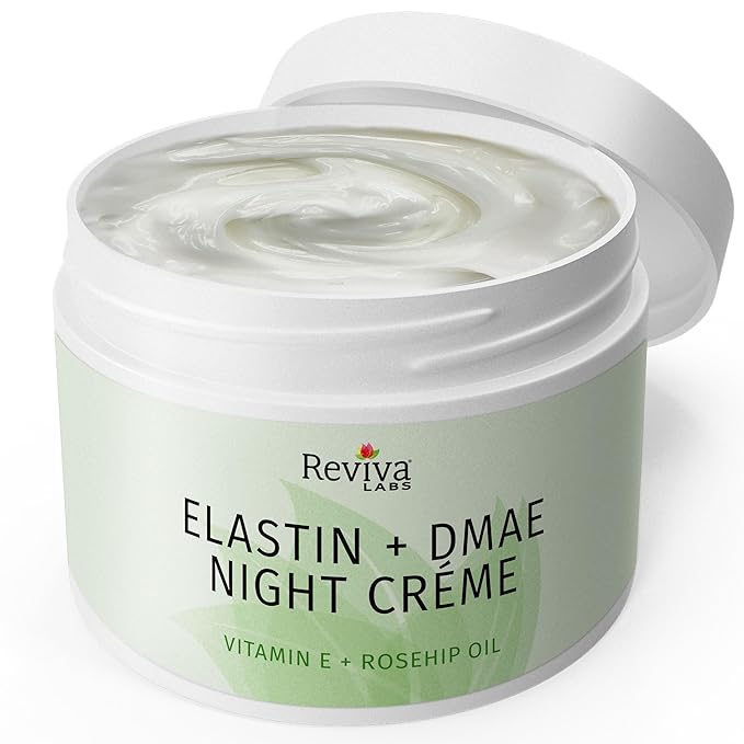 Reviva Labs Elastin and DMAE Cream – Firming Night Cream for Face, Neck, and Throat Area – Facial Moisturizer for Women, Tightening and Lifting Cream, 2 oz