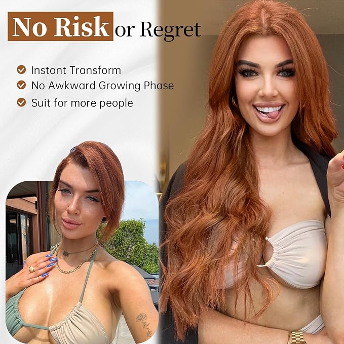 AISI HAIR Auburn Wigs for Women, Long Wavy Lace Hairline Middle Part Synthetic Heat Resistant Wig for Daily Party-26 Inch
