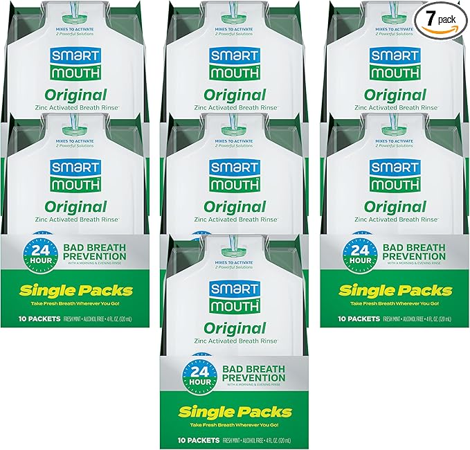 SmartMouth Original Activated Mouthwash Single Packs, Travel Mouthwash, Fresh Mint, 70 Pack