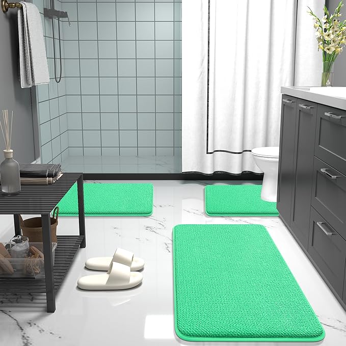 OLANLY Thick Memory Foam Bath Mat Rug 30x20, Extra Soft Absorbent Bathroom Rug, Quick Dry Bath Mats, Non-Slip, Machine Washable Carpet for Bathroom, Tub and Shower, Home Decor Accessories, Mint Green