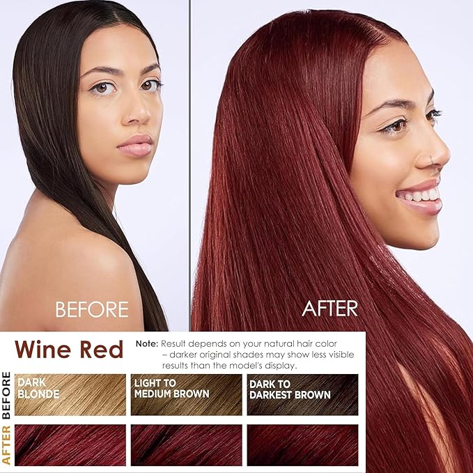 Hair Dye Shampoo 3 in 1 for Women & Men, Rich Wine Red Root-to-Tip Coloring with Natural Extracts, 3-4 Weeks Lasting Smooth Shiny Finish, Easy Home Use for All Hair Types 16.9 fl oz (Wine Red)