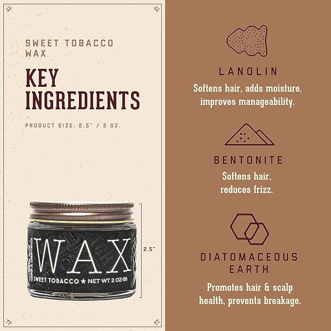 18.21 Man Made Hair Styling Product, 2oz. Original Sweet Tobacco Scent in Wax with Low Shine Finish