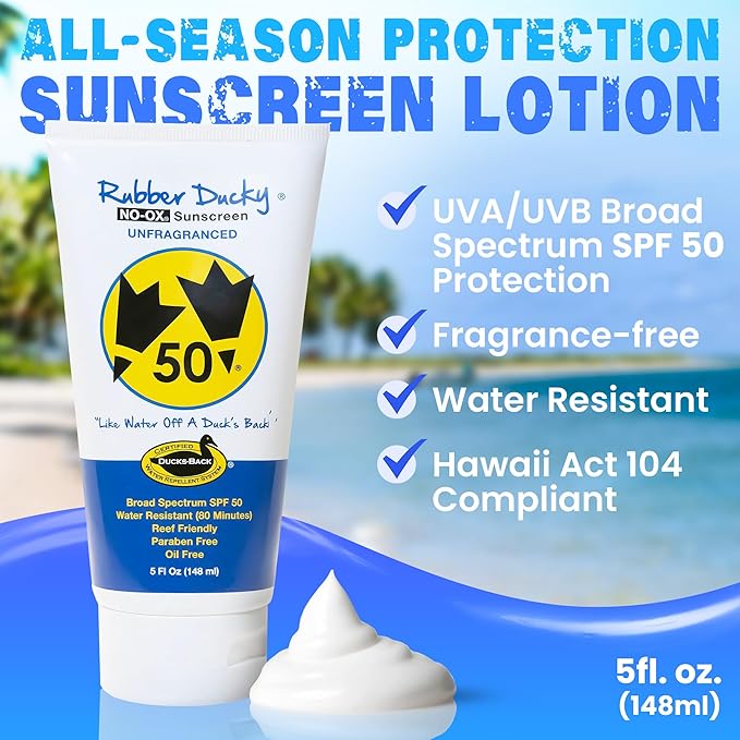 Rubber Ducky | Vitamin E Sunscreen with SPF 50, Water-Resistant Sunscreen for Face and Body | Broad Spectrum Lotion, Oil-Free Moisturizing Sunscreen, Alternative for Moisturizing Sunblock (2pcs., 5oz)