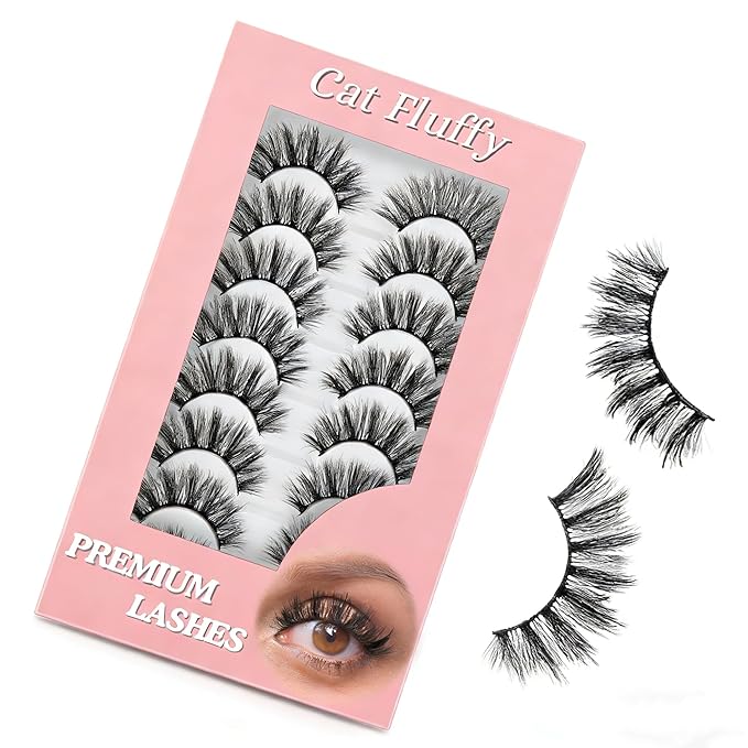 Manga Lashes Natural Eyelashes, Spiky False Eyelashes Invisible Band, 6D Cat Eye Lashes Wispy for Cosplay Anime Lashes 8 Pairs
