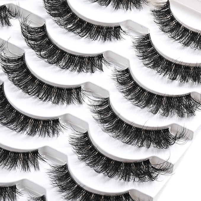 Lashes False Eyelashes Natural Wispy Fake Lash Strips 40D Strip Lash Clusters Cat Eye Volume Mink Eyelash Pack Fluffy Eye Lashes Natural Look Short Cateye Full Pestañas Sets by FenBair