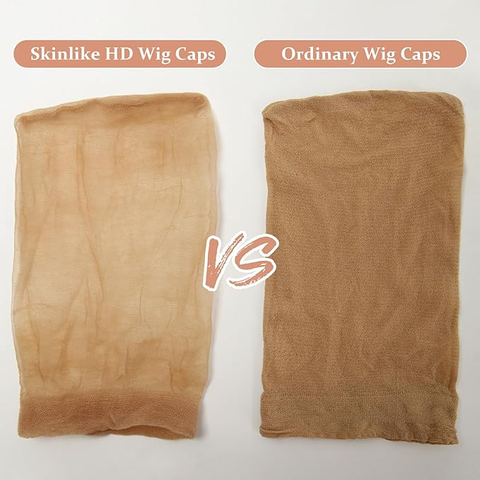 BEEOS Skinlike HD Wig Cap, 4 Pieces Invisible and Sheer Breathable Ultra-thin Stretchy Stocking Caps for Lace Front Wigs