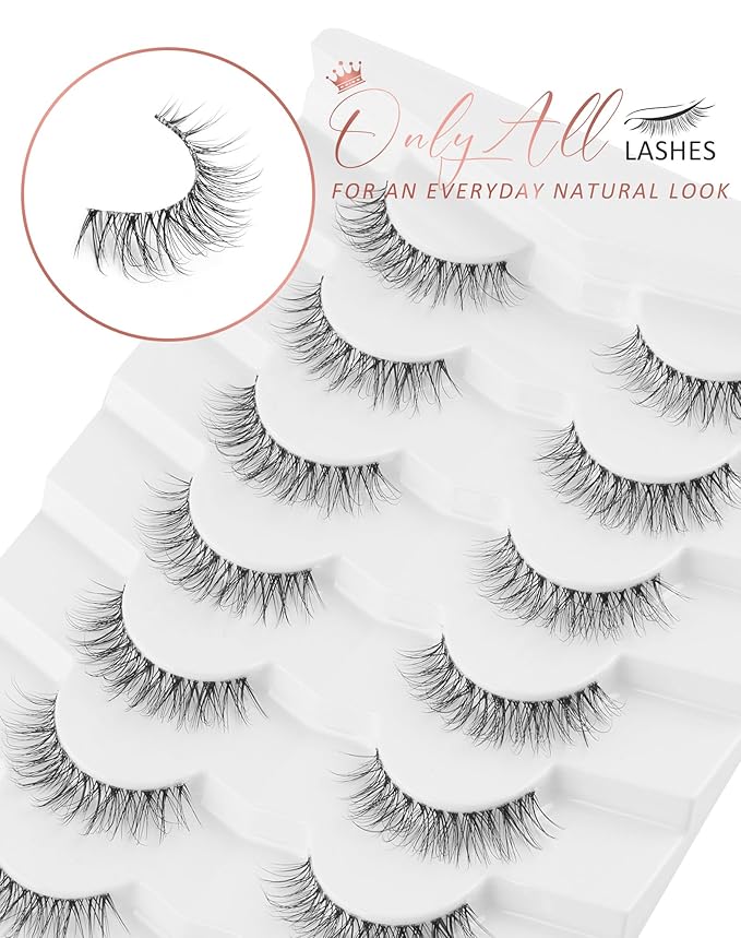 Onlyall Natural False Eyelashes Wispy Clear Band Fake Lashes H86