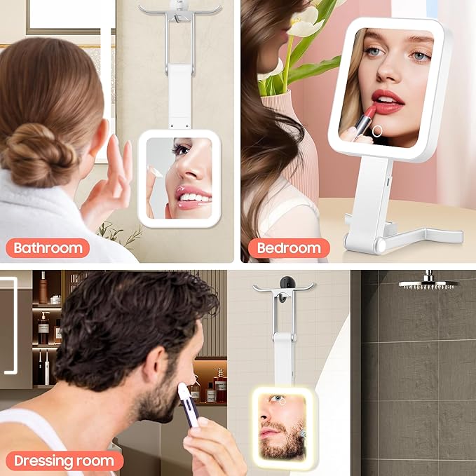 Magnifying Travel Mirror with Light, 30X/1X Double-Sided Magnifying Mirror with 3 Color Lights, Brightness Adjustable, Foldable Handheld Makeup Mirrors Portable for Travel and Desktop Use