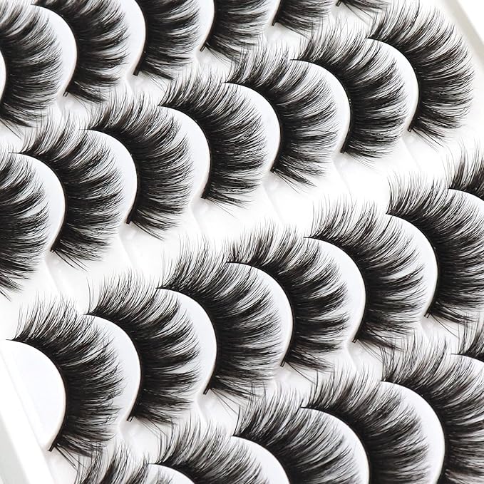 Losha Eyelashes Natural Look Faux Mink Lashes Pack Handmade Fluffy False Eyelashes 14 Pairs Eye Lashes (70)