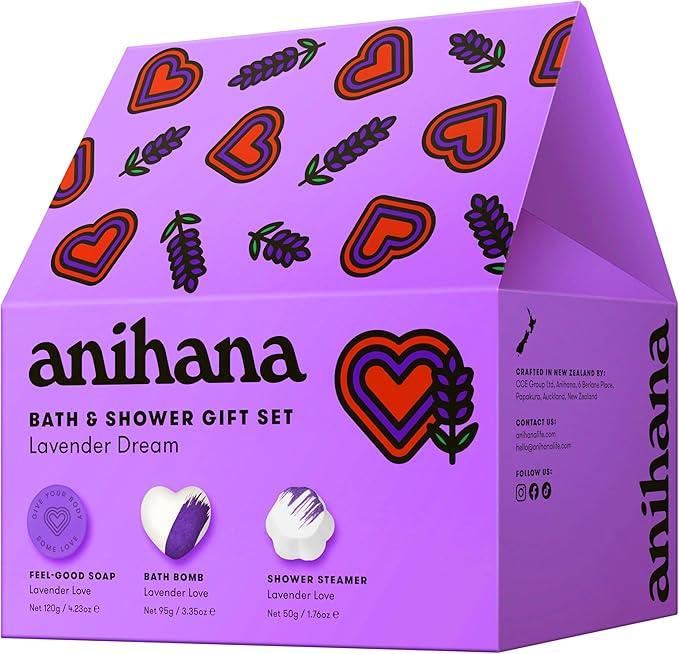 ANIHANA Lavender Dream Bath & Shower Gift Set with Shower Steamer, Bath Bomb, and Feel-Good Soap