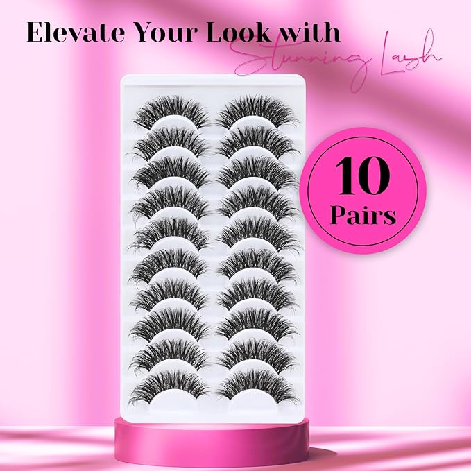 Veleasha Cat Eye Lashes Fluffy False Eyelashes with Clear Band Volume Eyelashes Looks Like Lash Extensions CC Curl Soft Fake Lashes Strips Lashes 10 Pairs Pack (Dreamy Fluff)