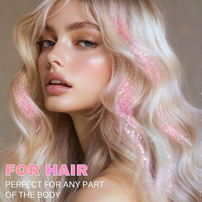 Roll-on Face Body Glitter Gel for Women, 1.69oz Large Capacity Holographic Color Changing Glitter Gel Shimmer Makeup for Singer Concert Festival Rave Accessories, #4 Holographic Pink