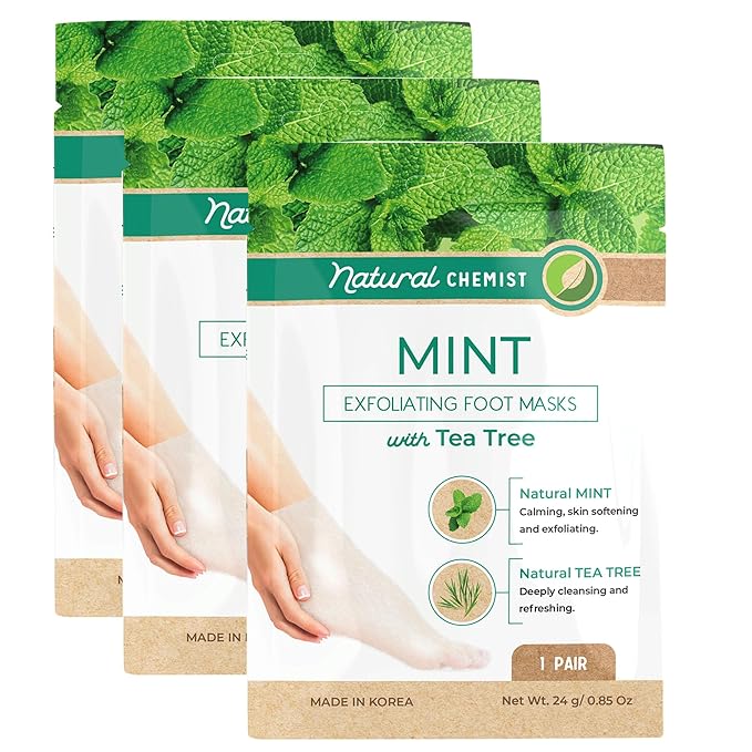 Mint & Tea Tree Foot Masks Moisturizing Socks - Soften Dry Cracked Feet, Removes Dead Skin Cells - Dermatologist Tested, Cruelty Free Korean Skin Care For All Skin Types - 3 Pairs