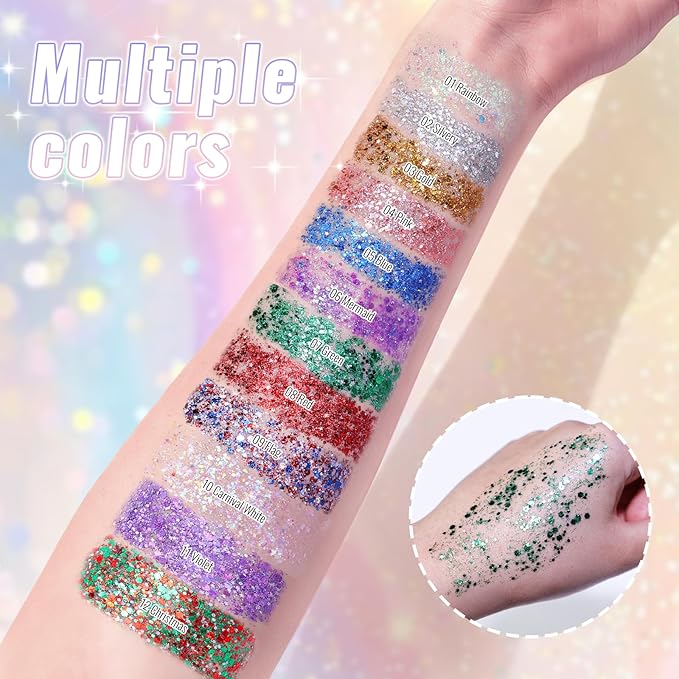 Green Face Body & Hair Glitter Stick for St. Patrick's Day, Shimmer Stick Gel for Women, Sparkling Holographic Chunky Sequins for Christmas Rave Festival Carnival Halloween Concert, 0.56oz