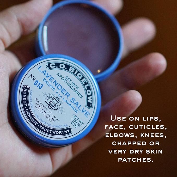 C.O. Bigelow Lavender Salve Tins, Pack of 3 Lip Balm Tins, All Purpose Salve for Lips, Cuticles, Hands & Dry Skin, Lip Balm Set, 0.8 oz