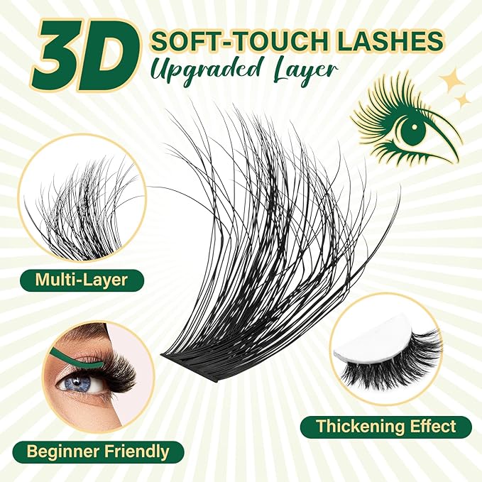 KEYYOU lash Clusters Kit 3D Effect Eyelash Clusters Kit 280pcs 80D100D 10-18MIX D Curl Individual Lashes Kit Wispy Lashes Volume Cluster Lashes Kit Natural Soft (3D Kit-80D100D-D-10-18MIX)