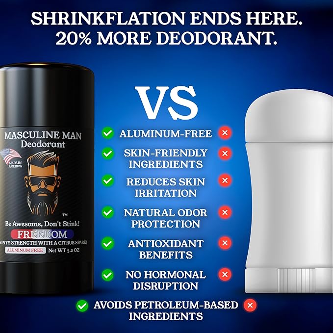 Deodorant for Men - Aluminum Free Mens Deodorant - Travel Size Natural Deodorants - Sweat Protection for Underarm - Stain-Free Stick Deodorants - Made in USA, 3.2oz (Pack of 2, Freedom)