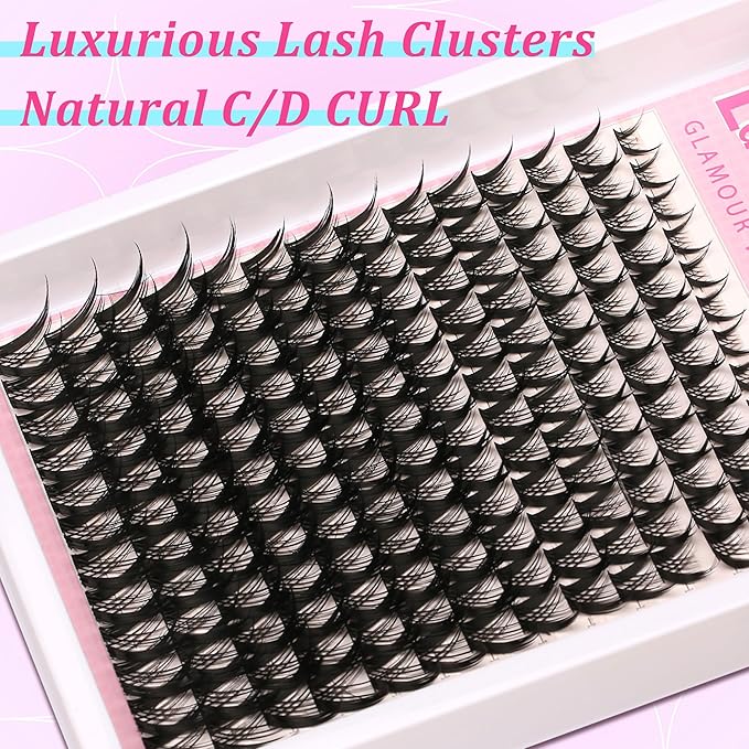 Lash Clusters Kit Manga 8-16mm Light-Volume Natural Wispy Eyelash Clusters C/D Curl Eyelash Extension Kit Spiky Cat Eye Individual Lash Eyelash Clusters with 0.05mm Ultra-Thin Black Band