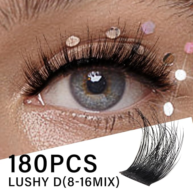 Lash Clusters 0.05mm Individual Lashes, 3D Wispy Lashes Clusters, 0.1mm Super Thin Band Resuable Natural Lashes,D Curl Faux Mink Lashes,180pcs Lash Extension (Green Lushy-C-0.05-8-16mix)