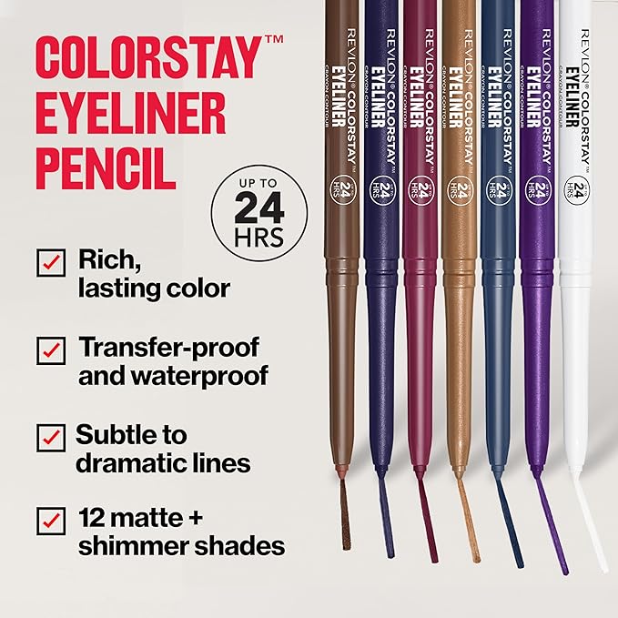 Revlon ColorStay Pencil Waterproof Eyeliner, Smudge-Proof, Eye Makeup with Built-In Sharpener, 201 Black, 2 pack