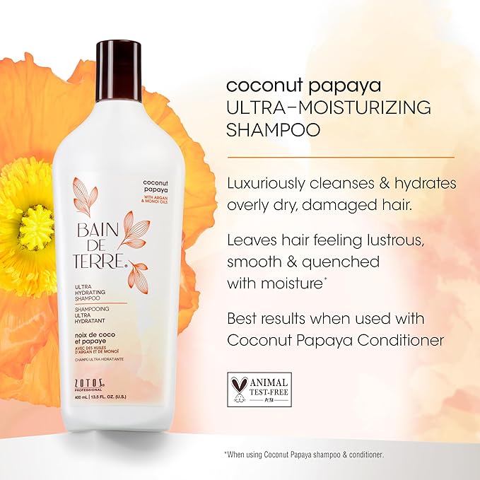 Bain de Terre Ultra Hydrating Shampoo and Conditioner Set | Coconut Papaya | Hydrates Overly Dry | Damaged Hair | Paraben Free | Color-Safe | 13.5 Fl Oz