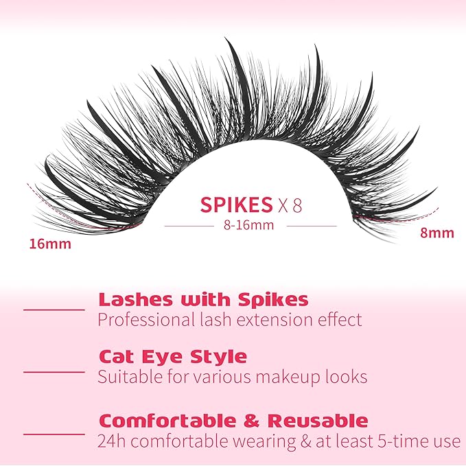 EYDEVRO False Eyelashes Wet Cat Eye Lashes Spiky Faux Mink Lashes Wispy Fairy Manga Lashes Natural Strip Lashes with Spikes 7 Pairs Pack