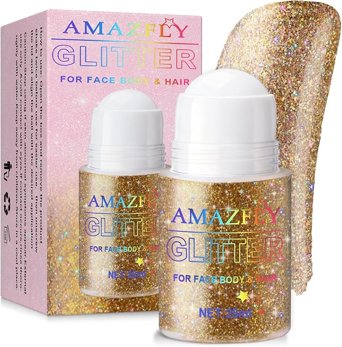 Roll-on Holographic Glitter Gel for Face & Hair, Sparkling Pink Shimmer Makeup, Color Changing Body Glitter for Festivals, Parties & Halloween, Chunky Mermaid Sequins Body Shimmer for Women(Champagne)