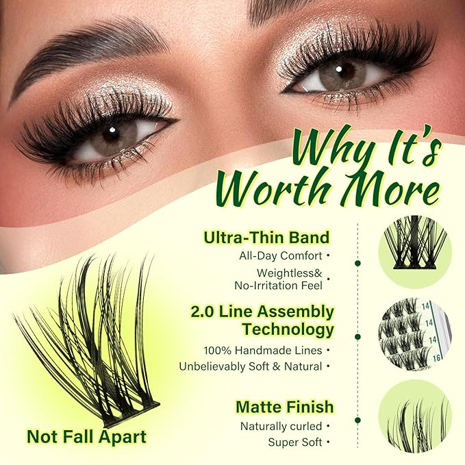 DIY Lash Extension Kit KEYYOU 144pcs Lash Clusters Eyelash Extension Kit with Mascara Brush Bond and Seal Lash Glue Remover Lash Applicators Lash Brush for DIY Lash Extensions (Y08 Kit)
