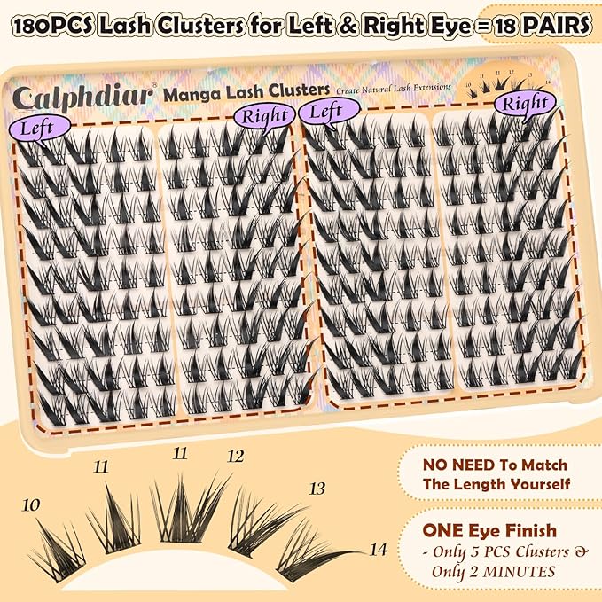 Lash Clusters Fox Eye Cluster Eyelash Extensions Manga Eyelash Clusters Fairy Lash Extension 180Pcs Spiky Individual Lashes 10-14mm Natural Cat Eye Lashes Clusters Anime Eyelash Cluster