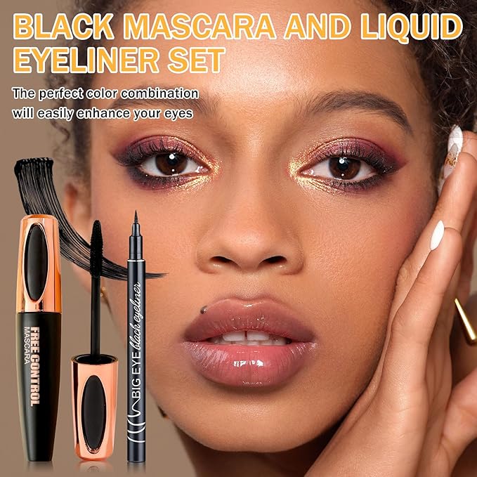 6PCS Black Mascara & Eyeliner Pen Makeup Gift Set,Waterproof Long Lasting Smudge Proof Volume and Length Mascara, Easy to Use, Highly Pigmented Liquid Eye Liner Pencils for Women