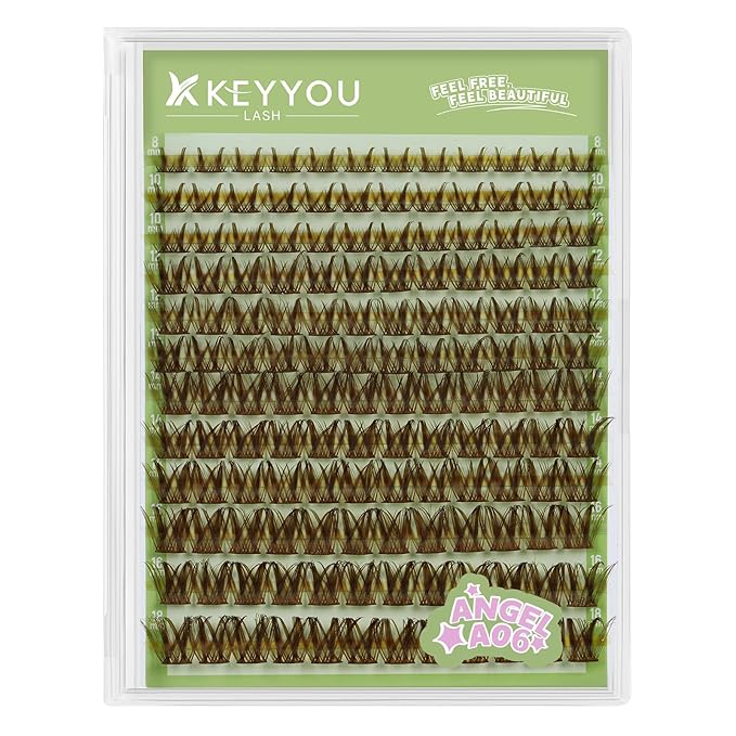 KEYYOU LASH clusters 144Pcs D Curl Angel Eyelash Extension Thick Wispy Natural Band Lash with Waterproof DIY Lash Extension at Home（Angel A06-D-8-18MIX）