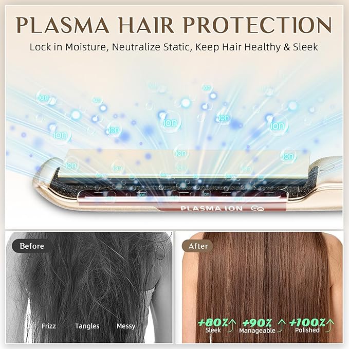 RUCHA 1 Inch Flat Iron Hair Straightener, 30S Fast Heating Ceramic Hair Straighteners for Women, Plasma Ions Hair Straightener and Curler Get Frizz-Free, Mini Hair Straighteners for Travel, Gold