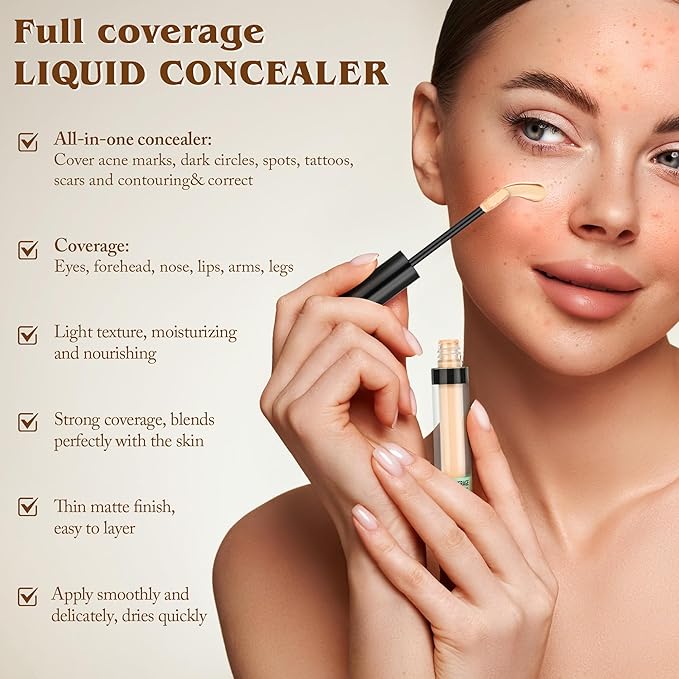 Under Eye Concealer, Full-Coverage Concealer Foundation Makeup for Older Women, Covers Blemishes & Under-Eye Circles, Spots, Matte Finish, Redness & Discoloration, Vegan & Cruelty-Free A07#Tan Begie