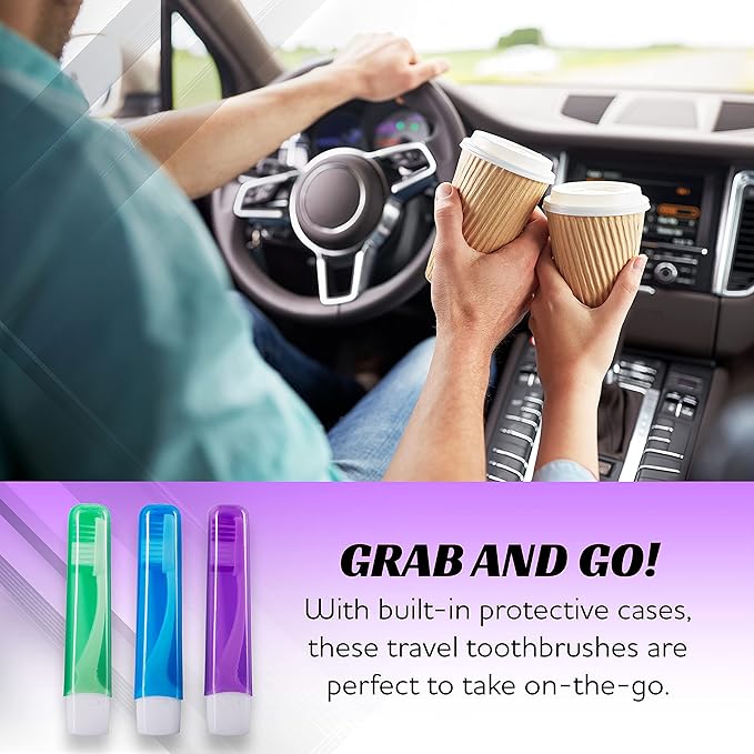 Lingito Mini Travel Toothbrushes with Cover - 3 Pack Firm, Portable, Adults Camping Toothbrush Kit