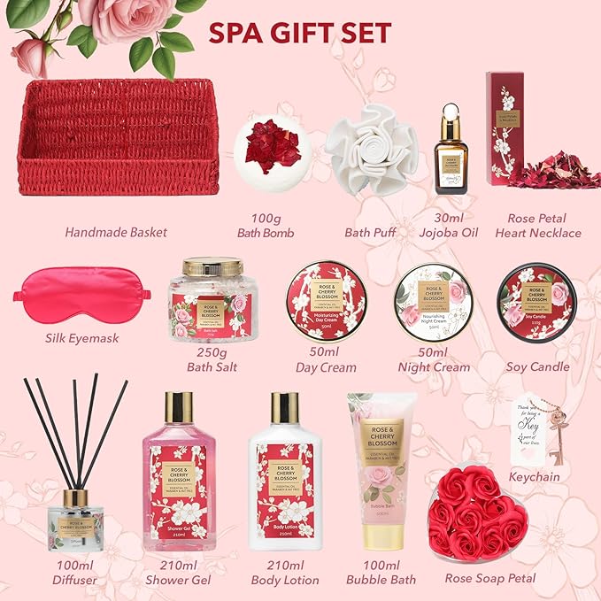 25Pcs Valentines Day Gifts for Women - Luxury Bath and Body Spa Gift Basket for Women with Necklace | Relaxing Care Kit Christmas Mothers Day Gifts for Mom Gift Baskets for Anniversary