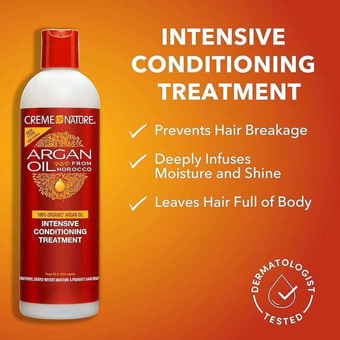 Creme of Nature Argan Oil from Morocco Sulfate-Free Moisture and Shine Shampoo and Intensive Conditioning Treatment Set, Hydrating Shine-Enhancing Hair Care Duo, 2 Count, 12 oz Each