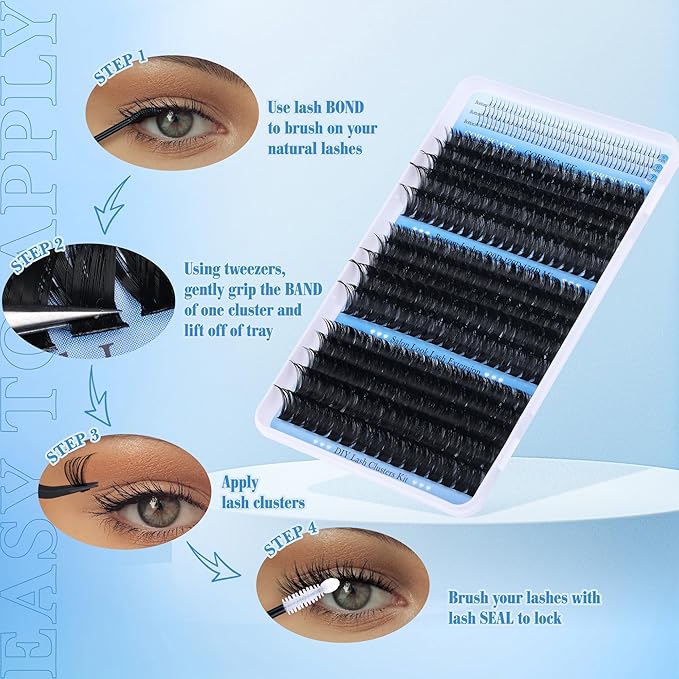 CORUSCATE Lash Clusters 100D120D150D with Bottom Lash, Cluster Eyelash Extensions Long 12-20mm DIY Cluster Lashes Thick Eyelash Clusters Volume Individual Lashes Extension 390pcs Eyelashes Strip