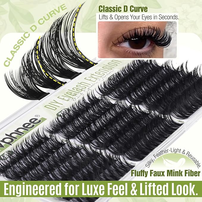 Volume Lash Clusters 60D 80D 100D Cluster Eyelash Extensions D Curve Individual Lashes Extensions 10-16MM Natural Cluster Lashes Wispy Eyelash Clusters Thick DIY Lash Pack by Mavphnee