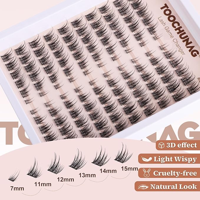 TOOCHUNAG Wispy Lash Clusters Natural Cluster Eyelash Extensions 3D Fairy Individual Lashes Clusters Eyelashes CD Curve Left&Right 7-15mm DIY Lash Extension at Home