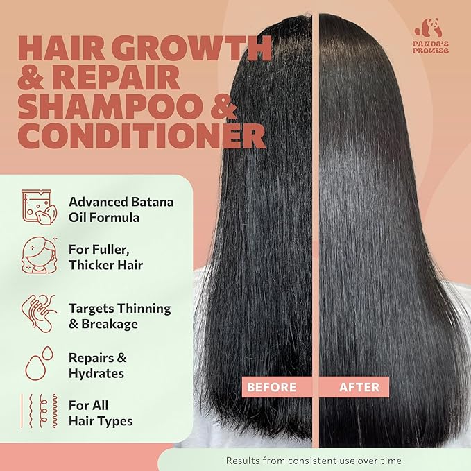 Panda's Promise Batana Oil Shampoo and Conditioner Set – Sulfate-Free Haircare with Batana Oil Nourishing Duo for Smooth, Soft and Manageable Hair For All Hair Types, Unisex (12 fl oz Each)