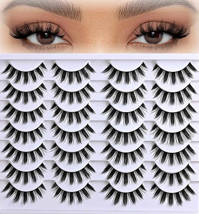 Manga Lashes Wispy Spiky Anime Eyelashes 14 Pairs Doll-Eye Wet Look Cat-Eye Strip Lashes Faux Mink Manhua Eyelash Manga Look Reusable Manhwa False Eyelashes for Beginners