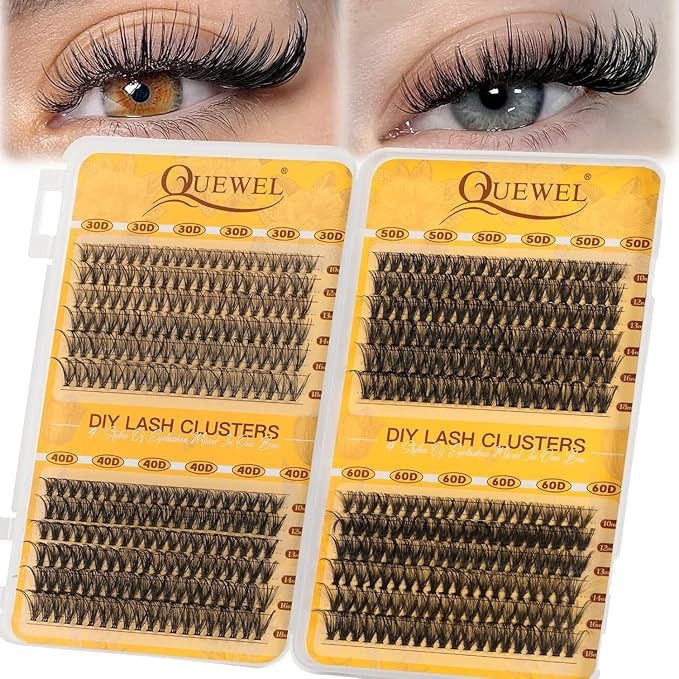 QUEWEL 480PCS Eyelash Clusters 30D+40D+50D+60D Wispy Lash Clusters 10-18mm Cluster Lashes Individual Lashes Clusters Reusable for Natural DIY Cluster Eyelash Extensions for Beginners