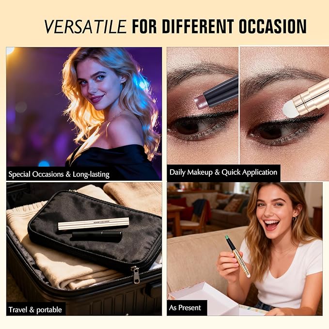 Yellow Shimmer Eyeshadow Stick - Dual-Ended Long-Lasting Cream Eye Shadow for Older Women Crease-Proof Metallic Eyeshadow Pencil, Multi-Use Eye Crayon Highlighter Makeup with Built-in Smudger