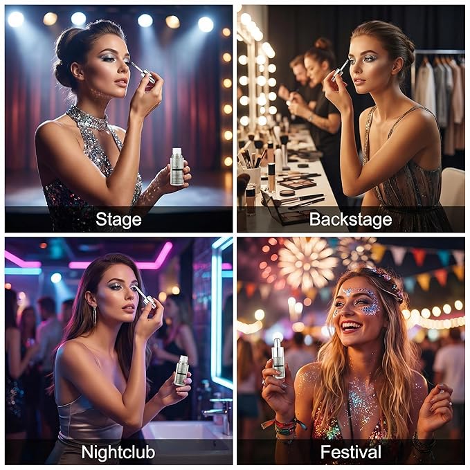 Silver Glittering Shimmer Liquid Eyeshadow, Longwear Waterproof Lightweight Eye Shadow Cream, Buildable Blendable Eye Makeup, Vegan Cruelty-Free Paraben-Free for Older Women Stage makeup 01#