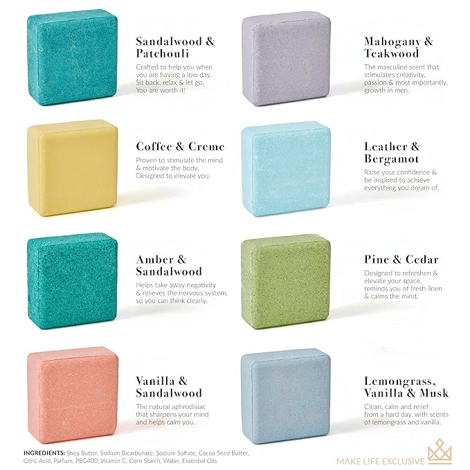 Bath Bombs for Men – 8 Large Block Shape Natural Mens Bath Bombs | Relaxing Bubble Bath Set & Bubble Bath Balls for Men | Masculine Scents & Skin Soothing Gift Set